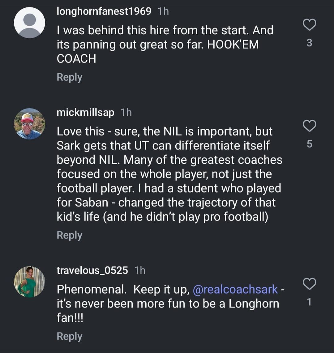 Comments underneath @3rdandlonghorn's IG post